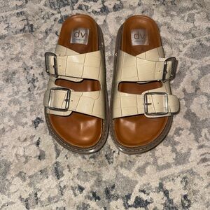 DV by Dolce Vita Croc-Embossed Cream Sandals